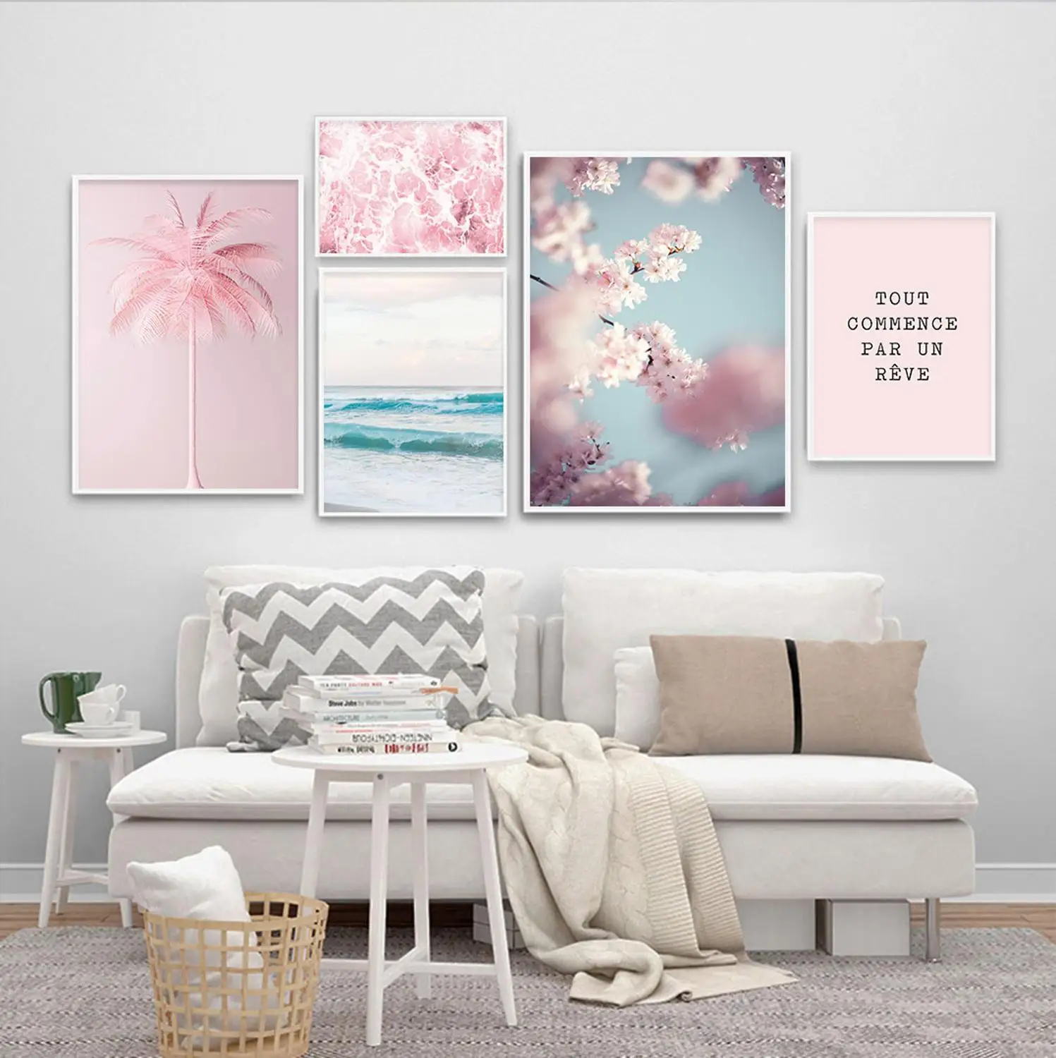 Вишневый цветок картина плакат в скандинавском стиле скандинавский пейзаж розовый океан печать стены Искусство Холст Живопись Декор для гостиной