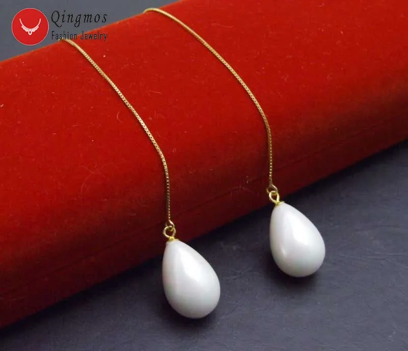 

Qingmos White 12*16mm Drop Sea Shell Pearl Earring for Women with Gold-Color Sterling Silver S925 Ear Line Dangle Earring 4''