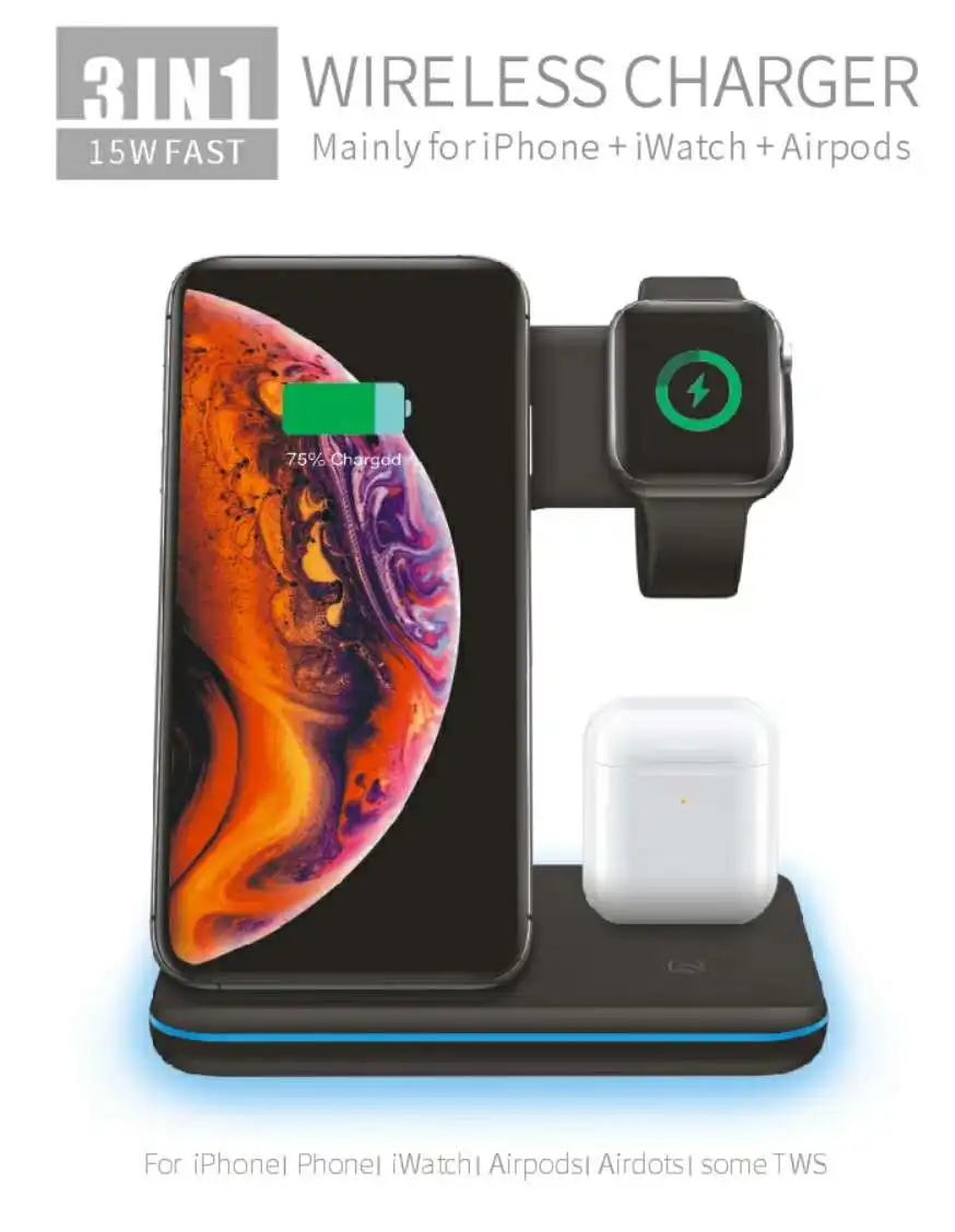 Led Qi Wireless Charger Phone Holder Fast Charging Docking Dock Station for apple i watch For Airpods | Мобильные телефоны и