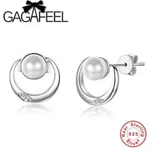 GAGAFEEL Pearl Earrings Jewelry 925 Sterling Silver CZ Crystal Push back Stud Earrings Women Fashion Jewelry
