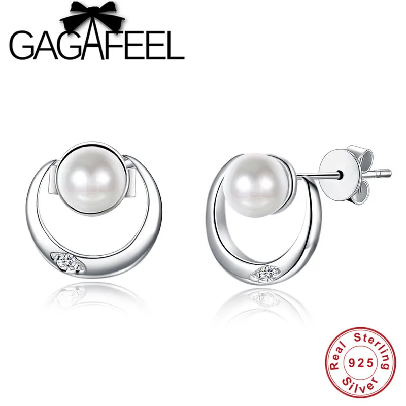 GAGAFEEL Pearl font b Earrings b font Jewelry 925 Sterling Silver CZ Crystal Push back Stud