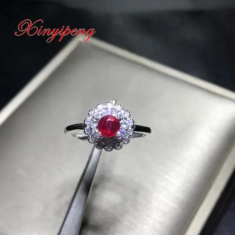 Xin yi peng 925 silver inlaid natural ruby ring, woman ring, elegant fashion, holiday anniversary gift Xin yi peng 925 silver inlaid natural ruby ring, woman ring, elegant fashion, holiday anniversary gift