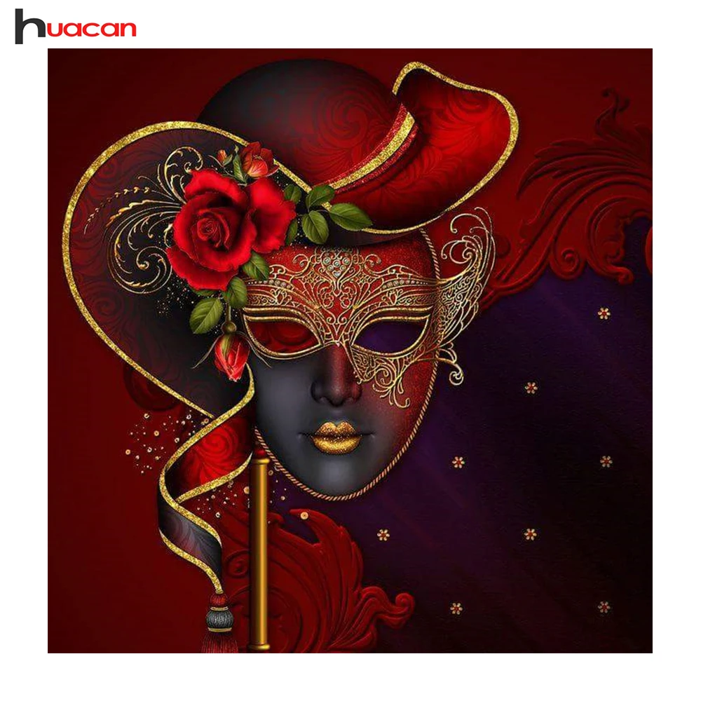 

Huacan,Diamond Embroidery"Portrait"Full Square Rhinestone Handmade Kits,Diamond Mosaic Mask Cross Stitch Kits Home Decoration