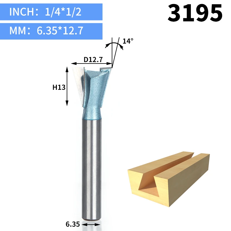 HUHAO 1 шт. 1/" 1/4" хвостовик промышленного класса резец древесины ласточкин хвост фрезы для дерева Вольфрам Гравировка инструмент Фрезерный резак - Длина режущей кромки: 3195