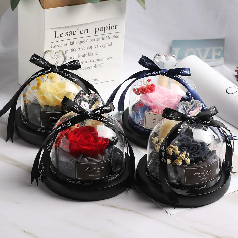 

Beauty and Beast Artificial Flower Decoration Red Eternal Rose in Glass Dome Valentine's Day Christmas Gift