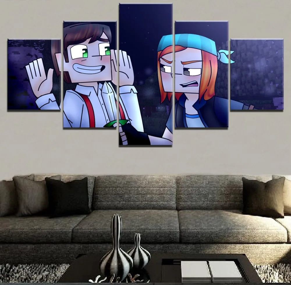 

Canvas Picture Home Decor Framework 5 Pieces Minecraft Story Mode Jesse and Petra Painting Print Poster For Living Room Wall Art