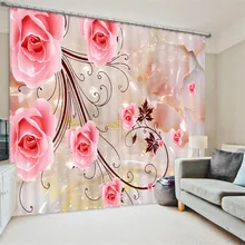 Pink rose painting Blackout Curtains Living Room hotel Drapes Cortians Sunshade Window Curtain 3D Curtains