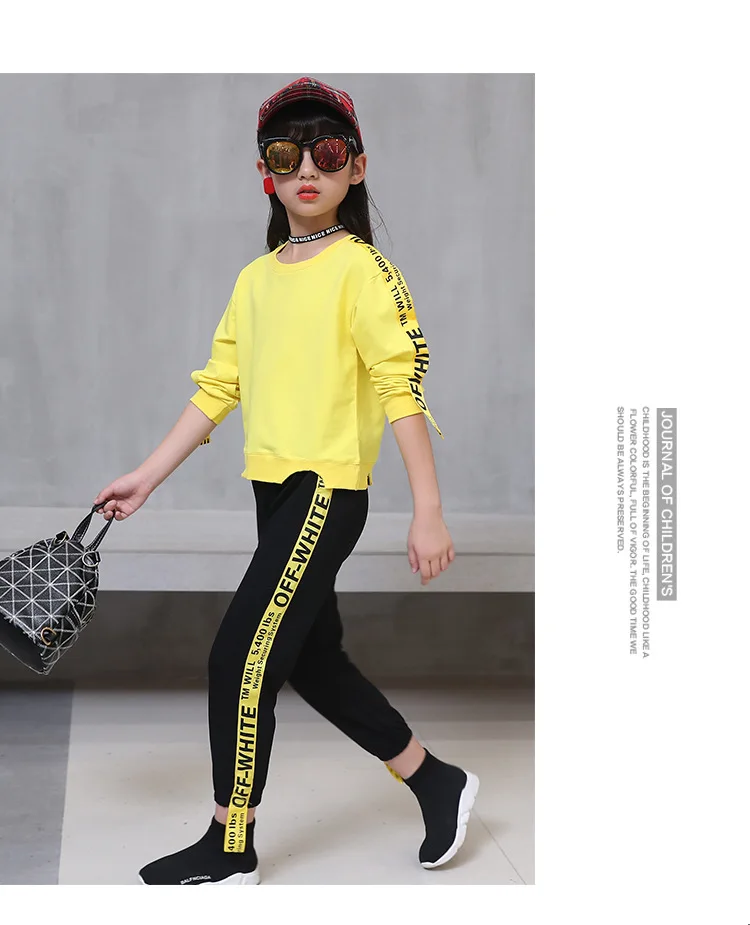 

Spring Girls Fashion Ribbon Set New Medium and Large Children Leisure Ware Children's Sports Two-piece Set