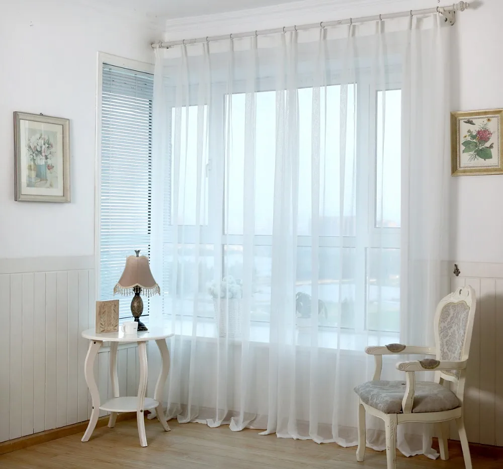 Fuax Linen White Tulle Curtains for Kids Bedroom Soft Cross Pattern Voile Curtains for Living Room Treatment Voile Tulle 2