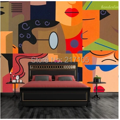 

Custom large 3D mural color figure collage bar Coffee hall KTV lounge bedroom background wallpaper murals