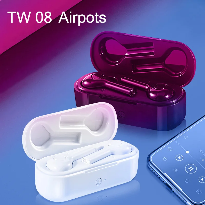 Fone de ouvido sem fio V5.0 TW08 Airpots беспроводные Bluetooth наушники стерео наушники с микрофоном PK i10 i30 i60 tws AP2