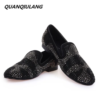 

2016 New Brand Designer Red Bottoms man shoes black Diamond Genuine Leather Fashion Men's Flats Prom Male Loafers Size 39-47