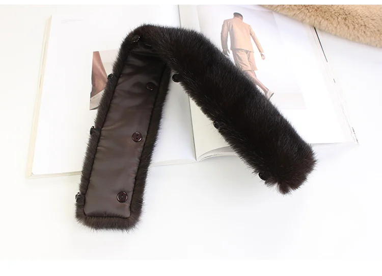 men's scarves & shawls ZDFURS * Winter Women Real Mink Fur Collar of  leather Coat Solid Warm Men Genuine Fur Stand Collar Black Brown Button Lining mens designer scarf