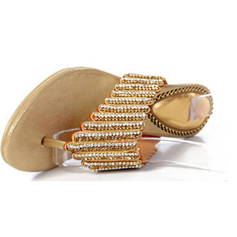 Женские летние шлепанцы из натуральной кожи со стразами на плоской подошве с открытым носком; коллекция года; женская пикантная обувь с кристаллами; большие размеры 33-44; SXQ0505