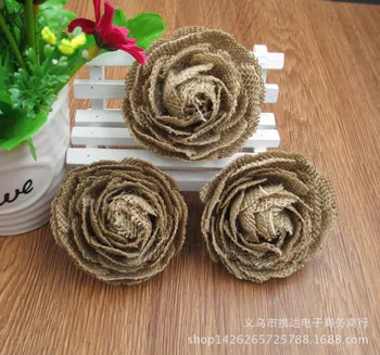 

Natural Jute Burlap Flower Handmade Hessian Rose Vintage Wedding Decoration Party Hat Craft DIY Birthday Gift Packing Accessory