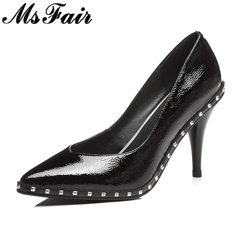 

MSFAIR Pointed Toe Spike Heels Women Pumps Shallow Rivet Super High Heels 2018 New Spring Casual Fashion Women's High Heel Pumps