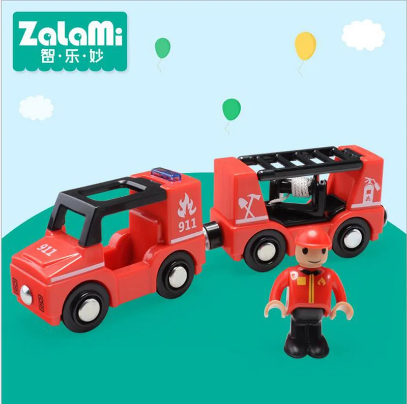 

ABS Fire Engine For Child Kids Wooden Railway Train Building Blocks Puzzle Education Model Interesting Car Toys Gift