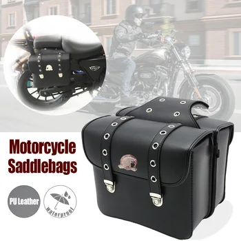 

2pcs Universal Motorcycle PU Leather Side Saddlebag Luggage Saddle Bag Black for Harley