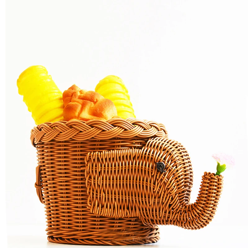 

2018 New Arrival Creative Storage Basket Animal Shape Rattan PP Waterproof Desktop Snack Fruit Bread Storage Basket Vase-66928