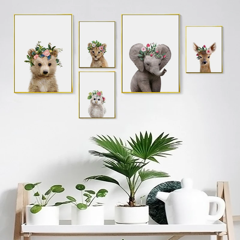 

Nurser Canvas Art Posters and Prints Giraffe Elephant Deer Owl Wall Art Painting Picture Nordic Decorative for Baby Room Decor