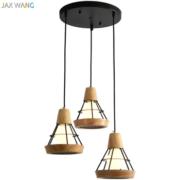 

JW Nordic Minimalist Solid Wood Pendant Lights Iron Hang Lamp for Living Room Restaurant Bedroom Home Lighting Kitchen Fixtures