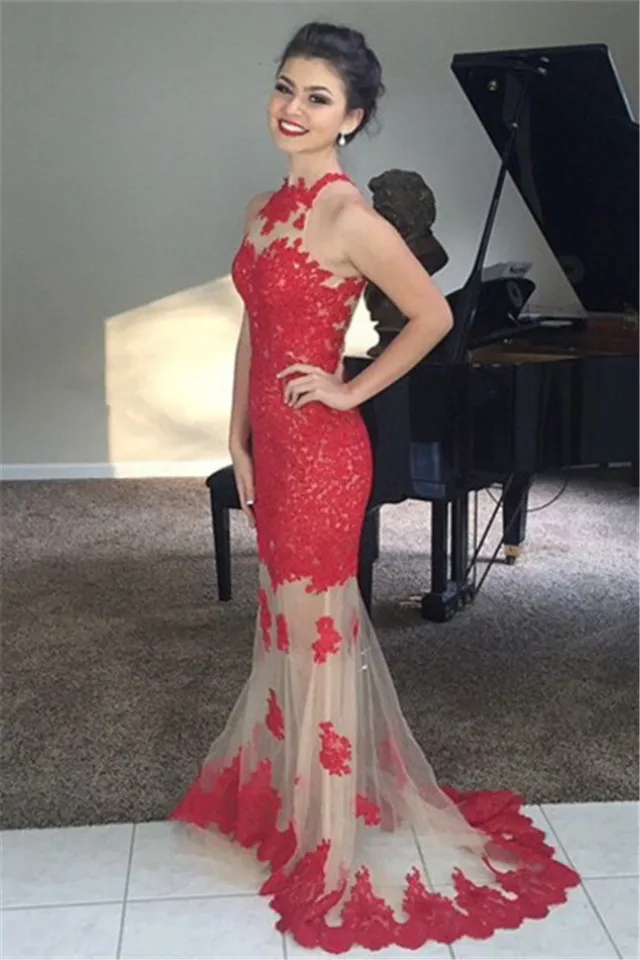 vestidos de festa Red 2016 Tulle Tank High Neck Ap...