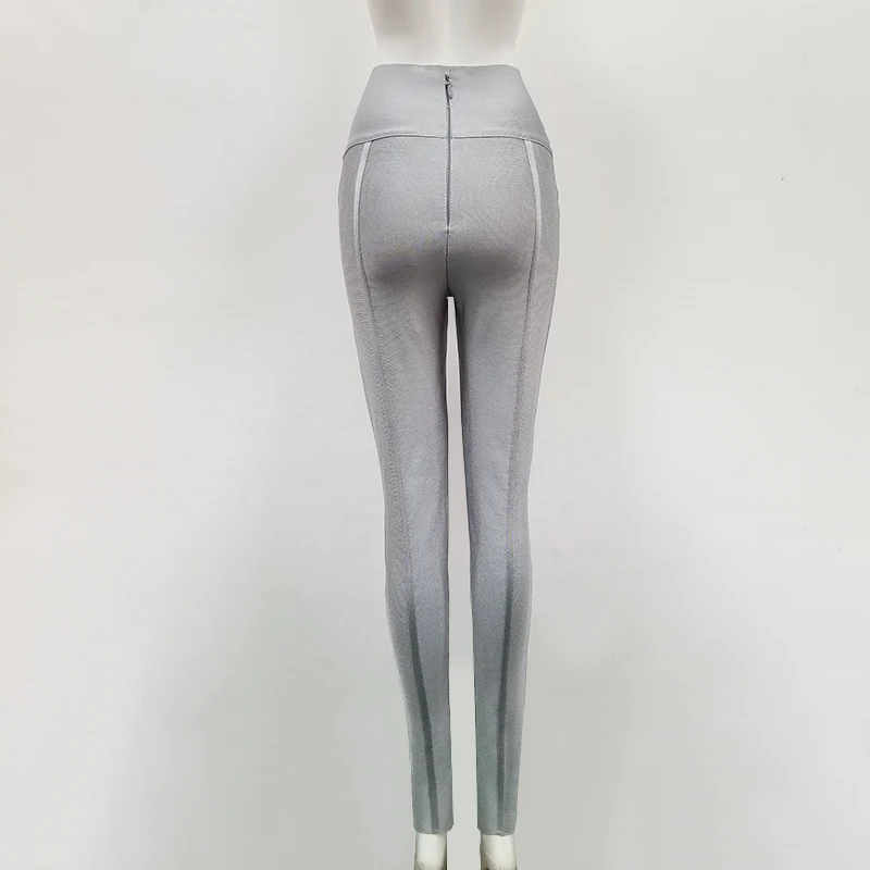 Высокое качество женские сексуальные серые вискозные бандажные брюки дизайнерские узкие брюки