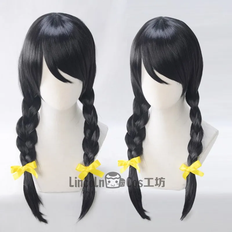 Парик для косплея Bakemonogatari Hanekawa Tsubasa черные косички волосы ролевых игр на