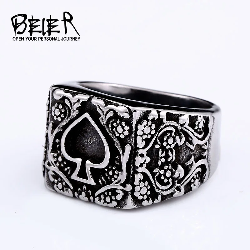 

BEIER New arrive Fashion Product Four Rhombus Ring Party Playing card Wedding Simple Jewelry For Man SMR011
