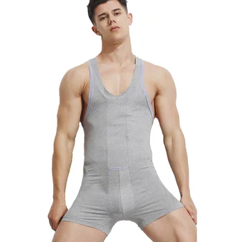

Brand cotton underwear men compression sleeveless sleepwear tracksuit quick dry sexy mens one-piece tank body shaper pajamas set