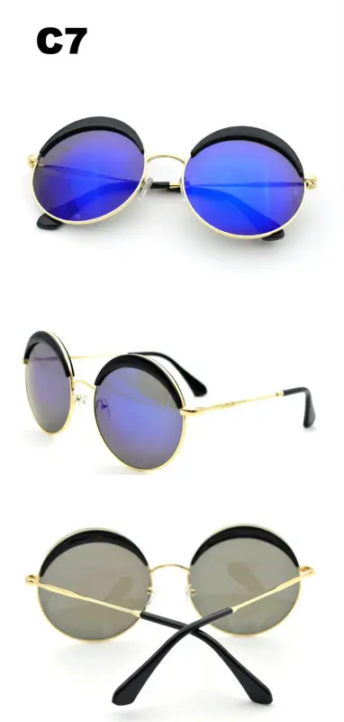Fashion Women Funky HD Polarized Hippie Round Metal Blue Mirror Lens Reflective Sunglasses with Case Circle Glasses for Girls (7)