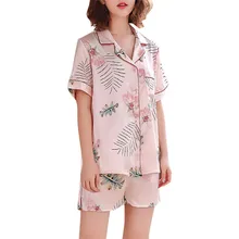 Для женщин Моделирование шелкография пижамы с принтом пижамы Комплект ночной одежды набор ночных рубашек летнее шифоновое платье комплект 40mi01