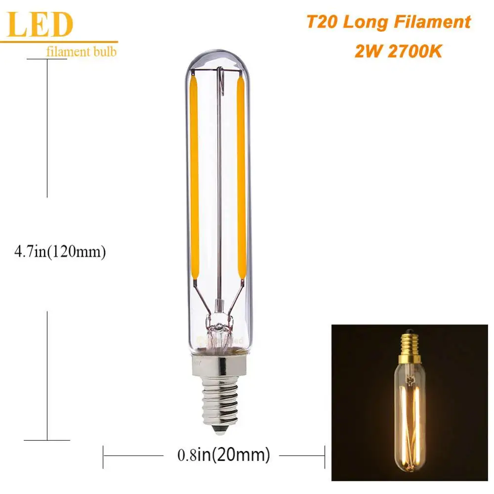 Grensk T20 Светодиодный светильник накаливания G9 светодиодный 1 Вт 2 Вт E12 E14 110 В 220 в теплый 2200 к теплый белый 2700 к с регулируемой яркостью светодиодный светильник в винтажном стиле - Испускаемый цвет: T20L 2W 2700K
