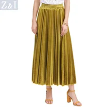 Европейская и американская летняя новая популярная Золотая плиссированная юбка с длинным разрезом с высокой талией Элегантная юбка средней длины