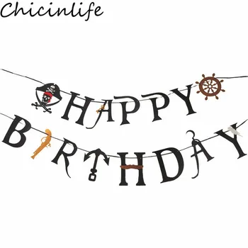 

Chicinlife 1Set Pirate Happy Birthday Banner Baby Shower Kids Birthday Party Bunting Flags Pirate Party Photo Props Suppliess
