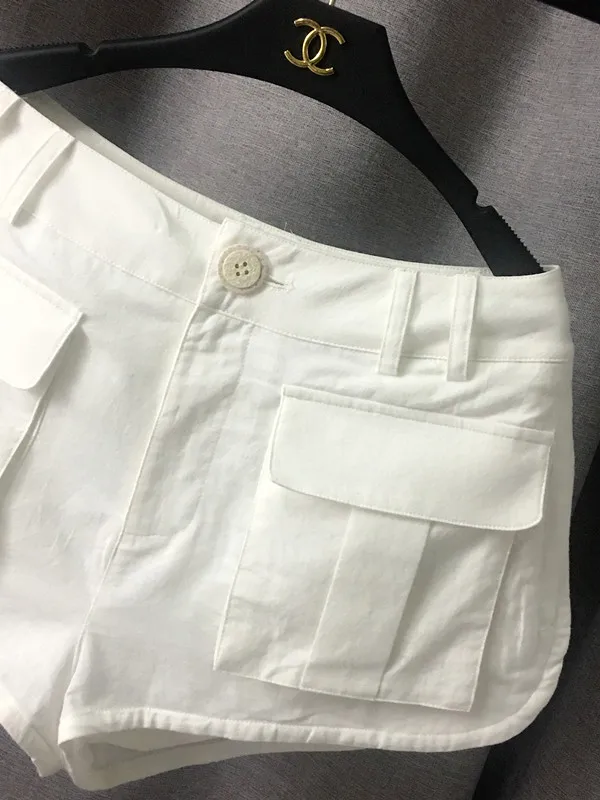 COLOREE Hiah качественные летние белые повседневные шорты 2019 шикарные два кармана с высокой талией свободные хлопковые и льняные шорты