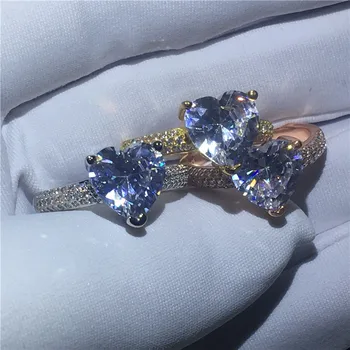 

3 coilor Heart shape 925 Sterling Silver ring Sona 3ct 5A zircon Stone Engagement Wedding Band Rings for women men Gift