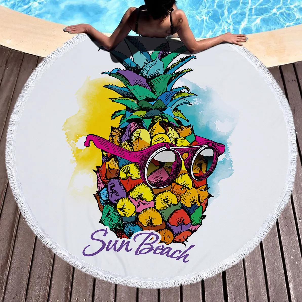 

Round Beach Towels Summer Fruit Microfiber bath towels Pineapple Colorful Thick Terry Cloth Beach Blanke Decor Boho Style