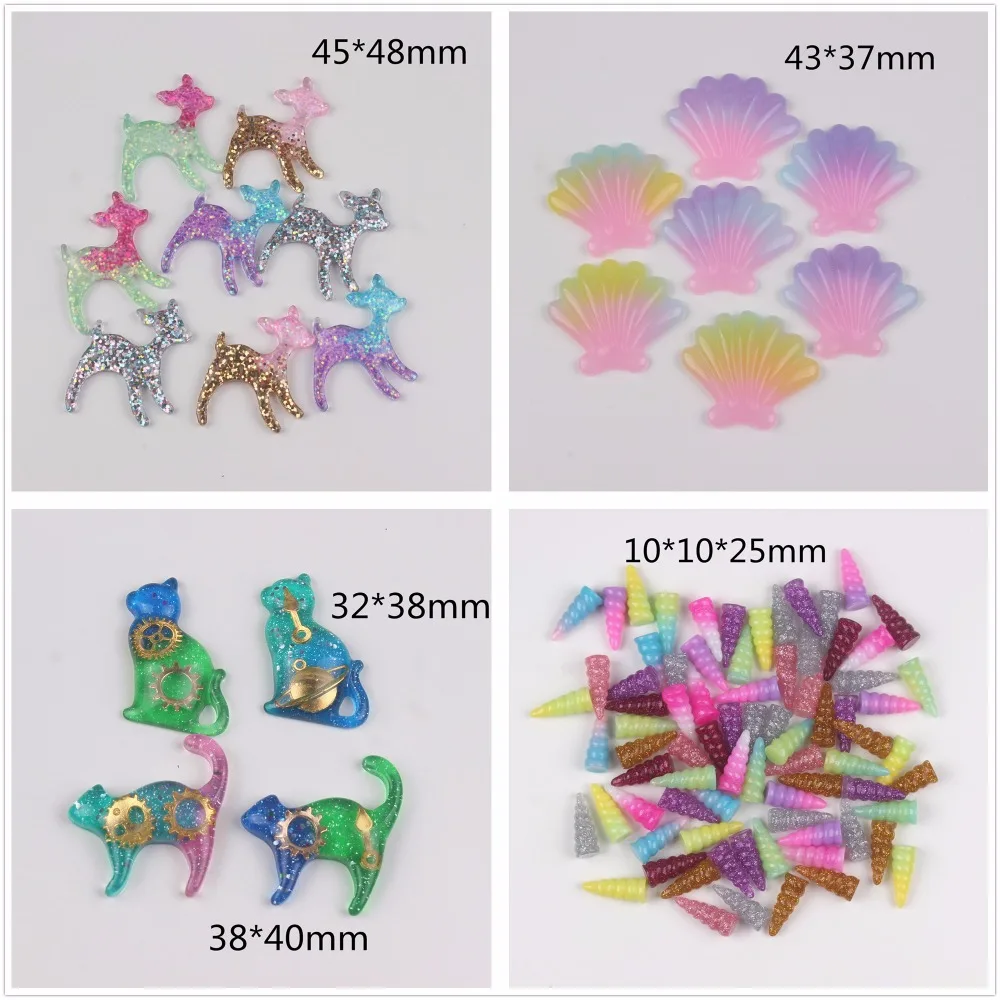 

10pcs/lot flatback resin deer shell cat unicorn horn mix colors resin cabochons