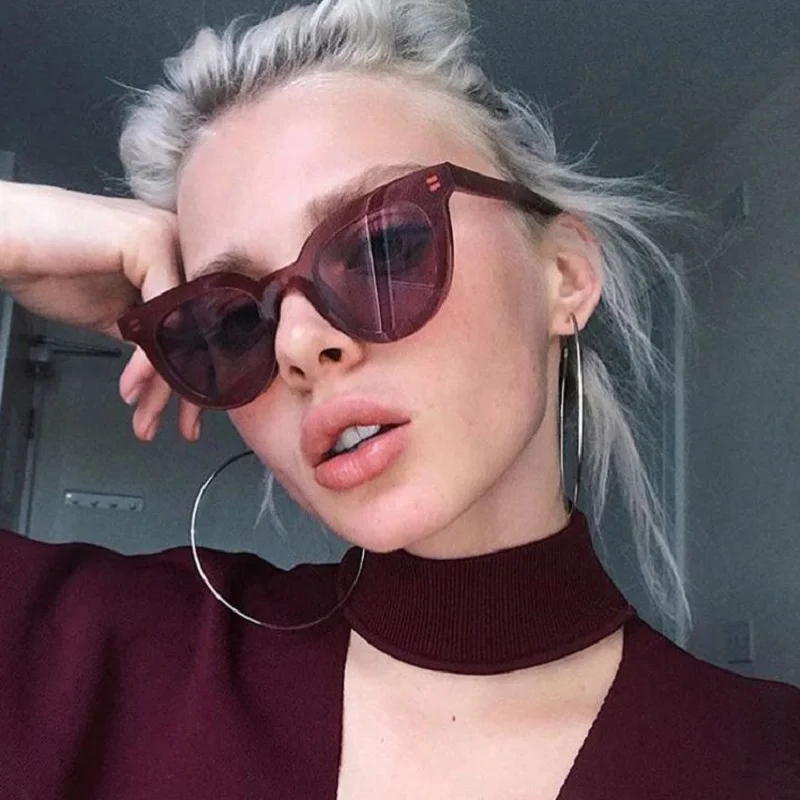 

2018 New Cat Eye Women Sunglasses Tinted Color Lens Men Vintage Shaped Sun Glasses Female Eyewear Red Sunglasses Brand Designer