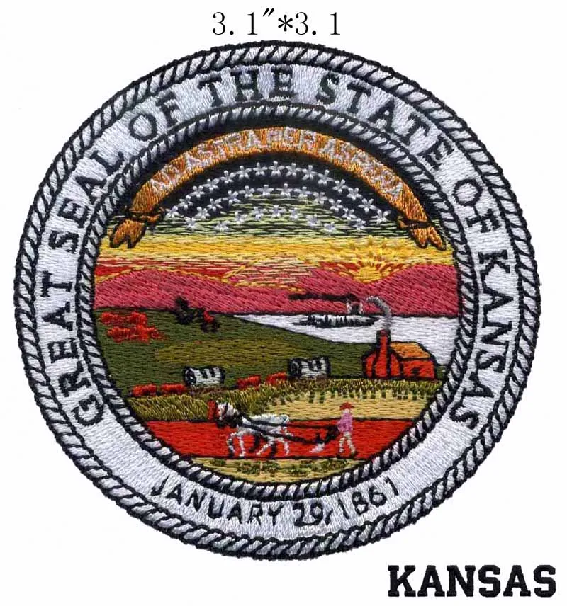 

Kansas State Seal 3.1"high embroidery patch for shakhtar/rainbow/lace collar