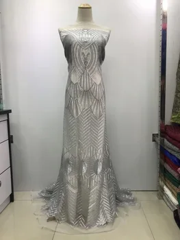 

Latest Design Beaded Lace Fabric High Quality African Tulle Lace Fabric With Sequins French Net Lace Fabric 5 Yards JL122