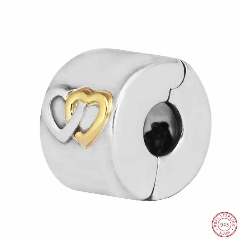 925 стерлингового серебра& 14 K Золотое сердце Aglow Очаровательная застежка с бисером для женщин Изготовление ювелирных изделий из драгоценных камней DIY Fit PANDORA браслет CL037K