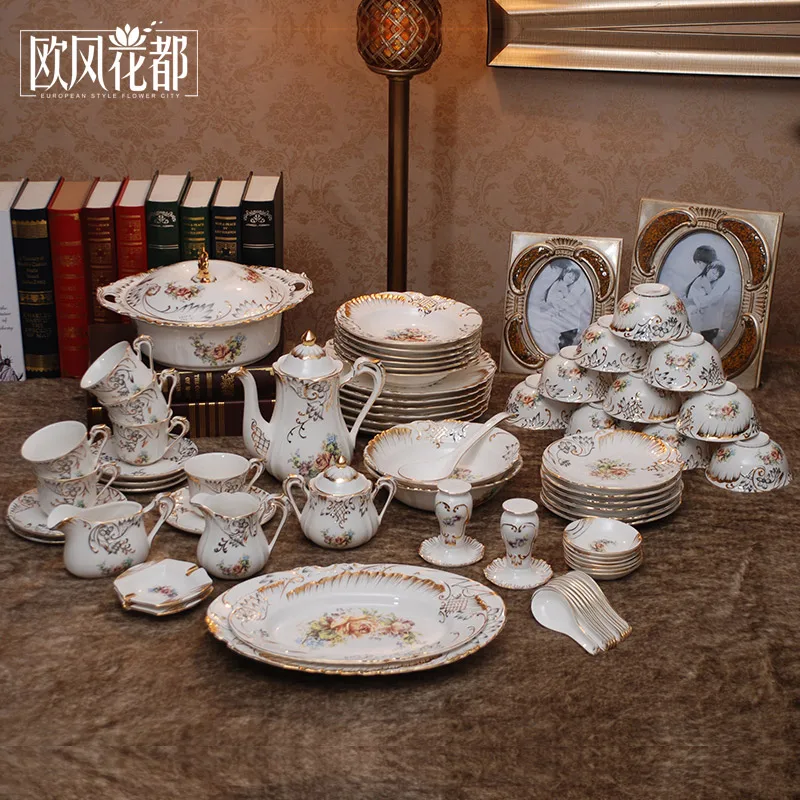 

The dishes set ceramics tableware 70 skull bowl disc Chinese Korean wedding gifts household contracted