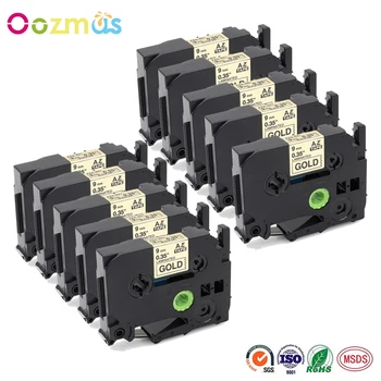 

Oozmas Label Maker 10pcs/lot TZe-821 laminated label tape for Brother P-Touch 9mm label printer ribbon Black on Gold