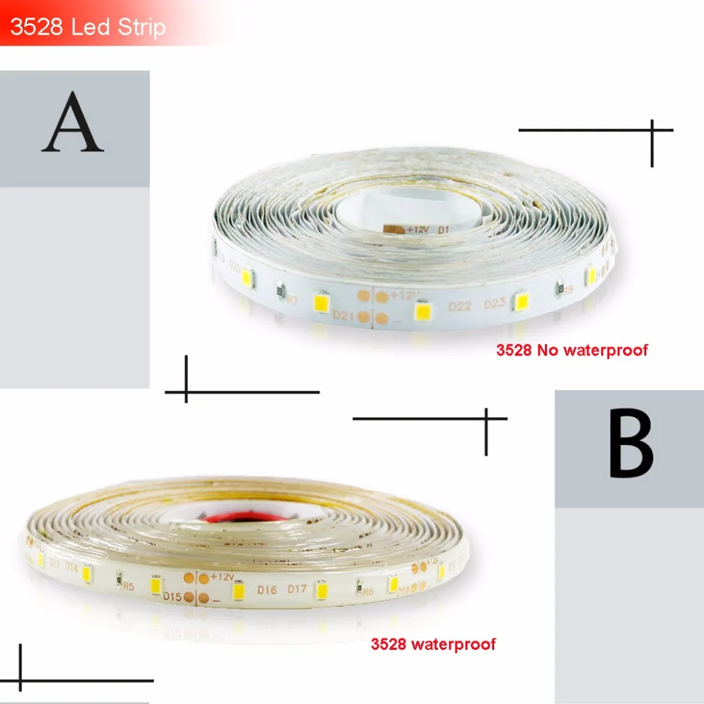 5050 3528 цветных(RGB) светодиодных лент светильник светодиодный светильник 5 м 60Led/м IP30 IP65 водонепроницаемый 12V гибкая лента шнура 4000-6000K домашний декор д