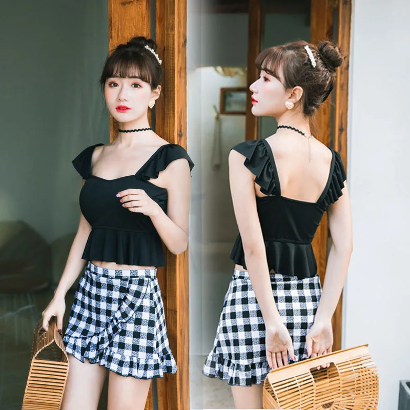 

Sexy Bikinis 2019 New Double Shoulder Ruffle Bikini Set High Waist Swimwear Women Swimsuit Separate belly covering Wear Swim