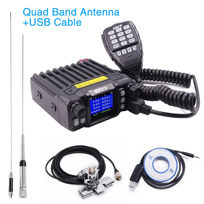 QYT KT-7900D Quad Band 136-174 MHz/220-260 MHz/350-390 MHz/400-480 MHZ 25 W мобильное радио 200 каналов красочный экран автомобиля радио - Цвет: add antenna