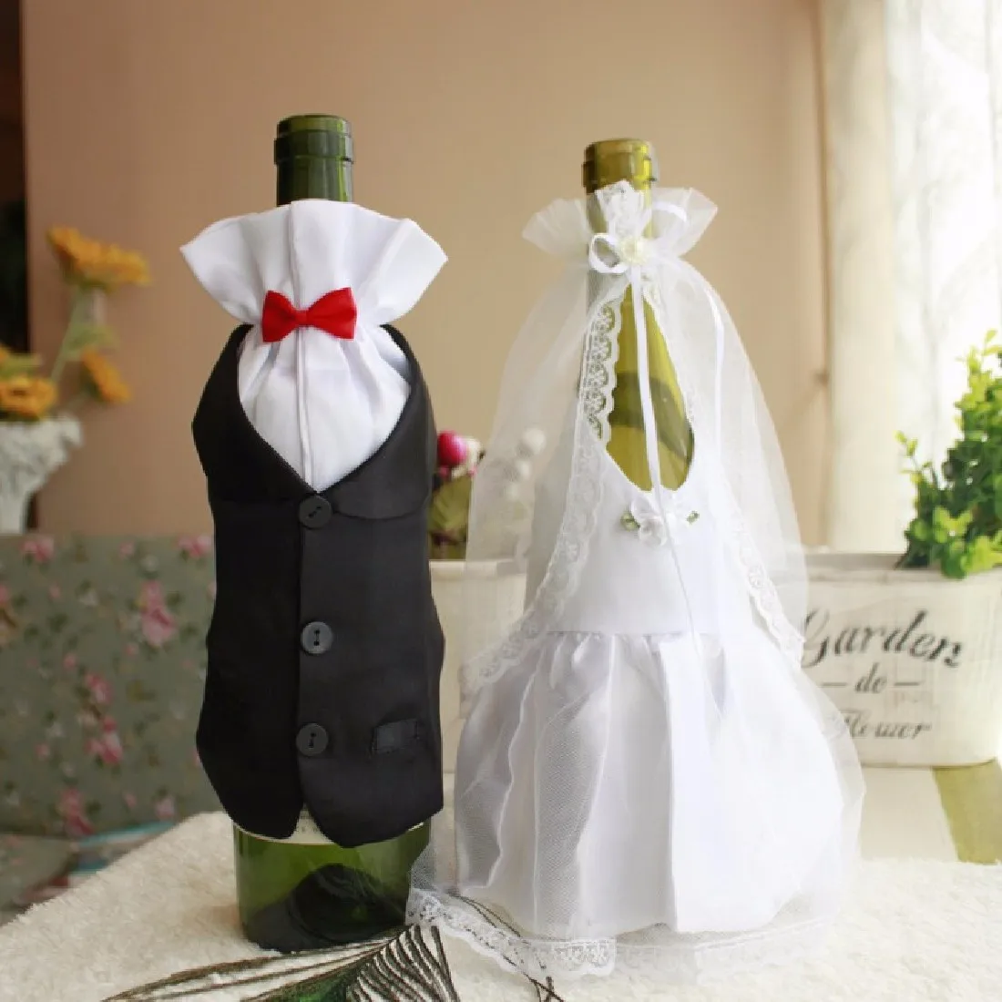 wedding decorations bride and groom dress wine glass champagne bottle decoration wedding patry cover supplies - Glass Decorations wedding decorations bride and groom dress wine glass champagne bottle decoration wedding patry cover supplies - Glass Decorations