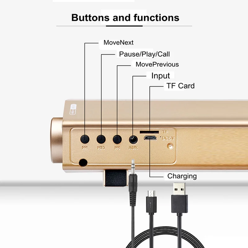 VTIN Wireless Bluetooth Speaker 4.2 SoundBar Remote Control TF Card TV Cellphone Tablet Surround Sound System TV Speaker Golden  (7)